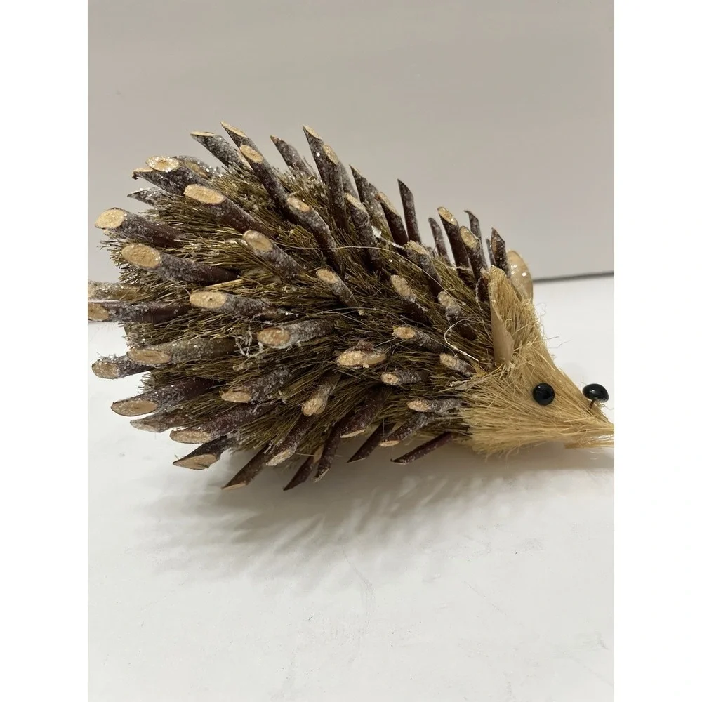 Vintage Pier One Woodland Hedgehog Figure Straw Twigs 5.5x7
